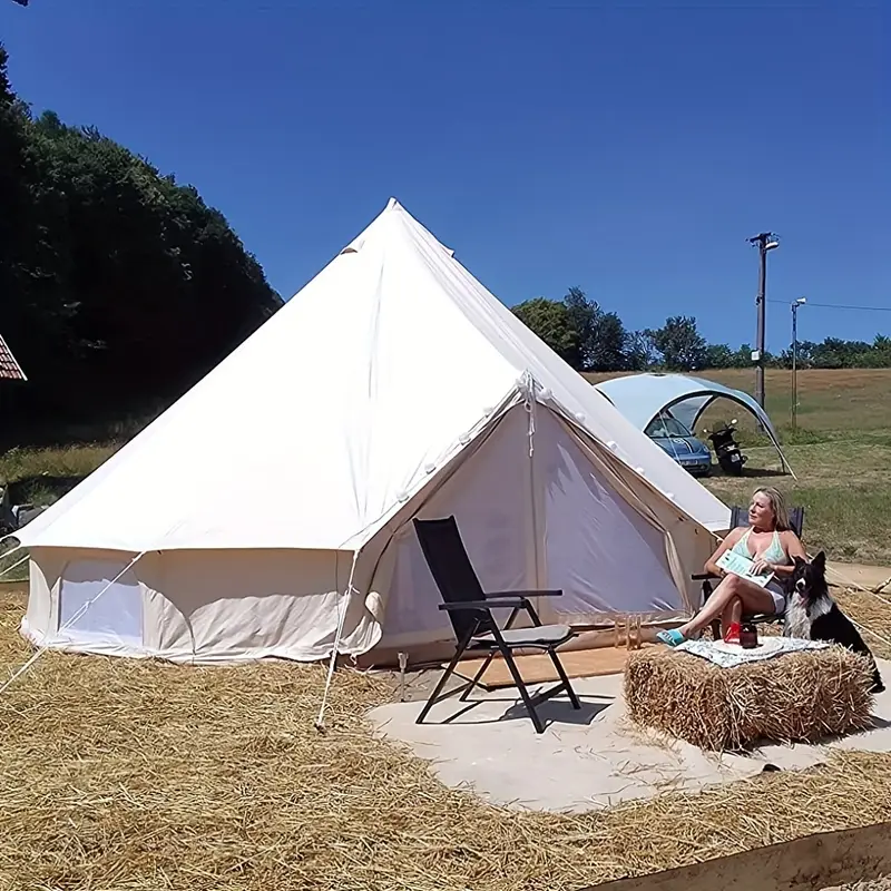 宽敞的 20 英尺米色帆布铃铛帐篷 | 6m 带拉链地板的露营蒙古包 |防水耐用，适合所有季节 |可容纳 8 人 |钢架和网状通风，户外派对帐篷 商品详情 5